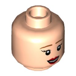 LEGO part 3626cpr9726 Minifig Head Kate McCallister with Medium Dark Flesh Eyebrows, Red Lips, smile/Scared Print [ Hollow Stud] in Light Nougat