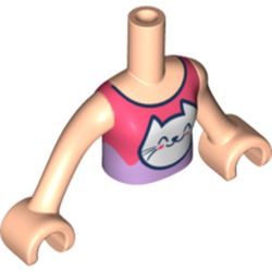 LEGO part 92456c01pr0389 Minidoll Torso Girl with Coral/Lavender Top, White Cat Print, Light Flesh Arms with Hands in Light Nougat