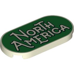 LEGO part 66857pr0020 Tile Round 2 x 4 with 'North America' on Green Background print in Glow in Dark White