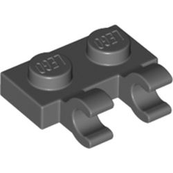 LEGO part 60470b Plate Special 1 x 2 with Clips Horizontal [Open O Clips] in Dark Stone Grey / Dark Bluish Gray