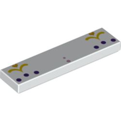 LEGO part 2431pr0170 Tile 1 x 4 with Gold Decorations, Dark Purple Dots print in White