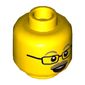 Minifig Head Top Hat Tom, Dark Tan Eyebrows and Moustache, Square Glasses, Open Mouth Smile Print