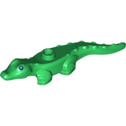 LEGO part 78532pr0001 Animal, Alligator / Crocodile Baby with Blue Eyes print in Dark Green/ Green