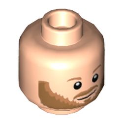 LEGO part 3626cpr3497 Minifig Head Bobby, Medium Dark Flesh Eyebrows and Beard, Open Mouth / Closed Mouth Print in Light Nougat