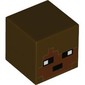 Minifig Head Special, Cube with Pixelated Reddish Brown Face, Black Eyes Print