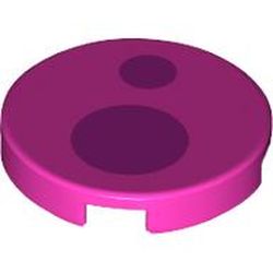 LEGO part 14769pr1247 Tile Round 2 x 2 with Bottom Stud Holder with Two Dark Purple Circles Print in Bright Purple/ Dark Pink