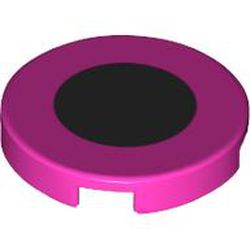 LEGO part 14769pr1246 Tile Round 2 x 2 with Bottom Stud Holder with Large Black Circle Print in Bright Purple/ Dark Pink