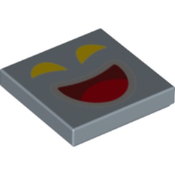 LEGO part 3068bpr0548 Tile 2 x 2 with Yellow Eyes, Open Red Mouth, Laughing print in Sand Blue
