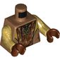 Torso Robe, Open over Tunic with Reddish Brown and Yellow Spots, Lace Neck Ties Print, Pearl Gold Arms, Reddish Brown Hands