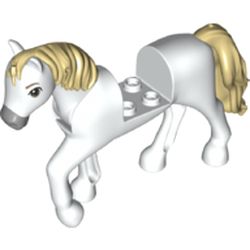 LEGO part 76950pr0007 Animal, Horse with Raised Leg, Tan Mane and Tail, Dark Bluish Grey Nose print in White