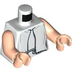 LEGO part 973c02h02pr5712 Torso Poncho Jacket, Open Front, Thin Tied Belt Print, Light Nougat Arms and Hands in White