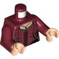 Torso Jacket Open over Bodysuit, Light Nougat Neck with Necklace Print, Dark Red Arms, Light Nougat Hands
