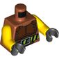 Torso Vest, Reddish Brown Body Armor, Belt with Hazard Stripes Print, Yellow Arms, Black Hands