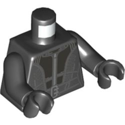 LEGO part 973c03h03pr5769 Torso Jacket, Leather with Dark Bluish Gray Chest Panel Print, Black Arms and Hands in Black