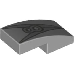 LEGO part 11477pr0015 Slope Curved 2 x 1 No Studs [1/2 Bow] with Silver '8' print in Medium Stone Grey/ Light Bluish Gray
