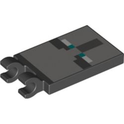 LEGO part 30350cpr0013 Tile Special 2 x 3 with 2 Clips with Gray, White and Turquoise Squares (Face) Print in Black