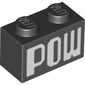 Brick 1 x 2 with White 'POW' print