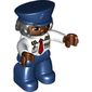 Duplo Figure with Police Style Hat Dark Blue and Hair, with Dark Blue Legs, Pilot Shirt with Pockets and Red Tie Print