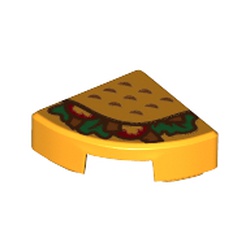 LEGO part 25269pr0031 Tile Round 1 x 1 Quarter with Taco print in Flame Yellowish Orange/ Bright Light Orange
