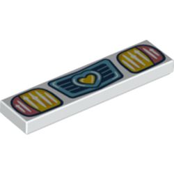 LEGO part 2431pr0172 Tile 1 x 4 with Headlight, Medium Azure Grill, Yellow Heart print in White