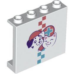 LEGO part 60581pr0031 Panel 1 x 4 x 3 [Side Supports / Hollow Studs] with Dog, Cat, Coral Heart print in White