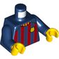 Torso Soccer / Football Shirt, Dark Red Stripes, Gold Shield Print, Dark Blue Arms, Yellow Hands