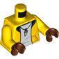 Torso Hoodie, Black Collar, Pocket, Open over White Undershirt, Tooth Necklace Print, Yellow Arms, Reddish Brown Hands