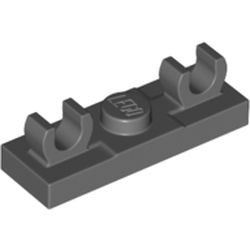 LEGO part 79987 Plate Special 1 x 3 with 2 Clips on Top in Dark Stone Grey / Dark Bluish Gray
