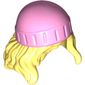 Hair and Hat, Long Wavy Hair, Beanie Bright Pink Pattern