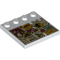 LEGO part 6179pr0030 Plate Special 4 x 4 with Studs on One Edge with Bulletin Board print in White