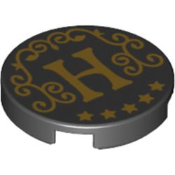 LEGO part 14769pr1231 Tile Round 2 x 2 with Gold H, 5 Stars print in Black