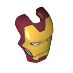 LEGO part 80580pr0008 Headwear Accessory Visor Top Hinge, Rounded, with Gold Armor Print (Iron Man) in Dark Red