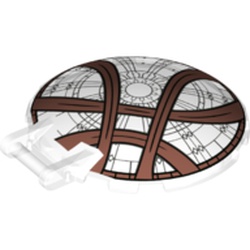 LEGO part 18675pr0036 Dish 6 x 6 Inverted - No Studs with Handle with Rose Window and 4 Metallic Copper Lines Print in Transparent/ Trans-Clear