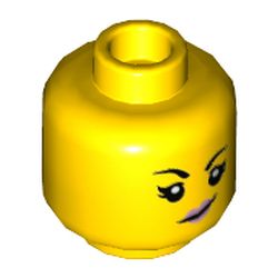 LEGO part 3626cpr3617 Minifig Head Mei, Eyelashes, Bright Pink Lips, Closed Mouth / Open Mouth Print in Bright Yellow/ Yellow