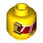 Minifig Head Monkie Kid, Red Visor with Gold Frame / Angry Open Mouth Print