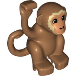 LEGO part 60364bpr0009 Duplo Animal Monkey with Curly Side Tail - Nougat Face with Tan Hair Details Print in Medium Nougat