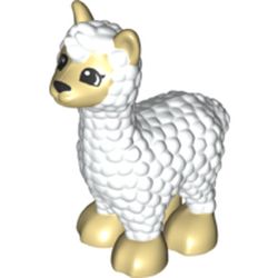 LEGO part 81436pr0002 Duplo Animal Alpaca, Tan Face, Ears, and Feet Print in White