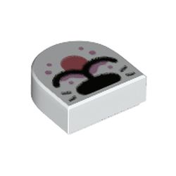 LEGO part 24246pr0032 Tile 1 x 1 Half Circle with Animal Snout, Coral Tongue print in White