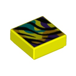 LEGO part 3070bpr0265 Tile 1 x 1 with Rainbow Colors, Black Stripes print in Vibrant yellow