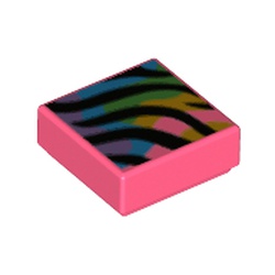 LEGO part 3070bpr0266 Tile 1 x 1 with Rainbow Colors, Black Stripes print in Vibrant Coral/ Coral
