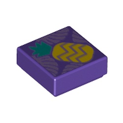 LEGO part 3070bpr0267 Tile 1 x 1 with Pineapple print in Medium Lilac/ Dark Purple