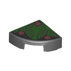 LEGO part 25269pr0035 Tile Round 1 x 1 Quarter with Green Leaves, Coral Flowers print in Black