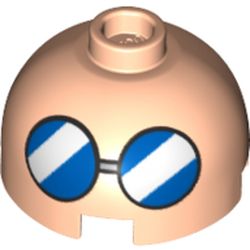 LEGO part 30367cpr1024 Brick Round 2 x 2 Dome Top with Blue Glasses print in Light Nougat