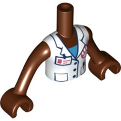 LEGO part 92456c15pr0416 Minidoll Torso Girl with White Doctor Lab Coat, Medium Azure Shirt, Reddish Brown Arms and Hands in White