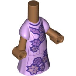 LEGO part 66565pr0023 Microdoll Body Long Dress with Lavender Dress, Dark Purple Flowers, Dark Flesh Hands in Lavender