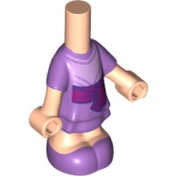 LEGO part 76808pr0024 Microdoll Body Medium Lavender Short Dress , Dark Pink Belt/Bow with Dark Purple Trim print, Flesh Arms and Legs in Medium Lavender