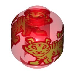 LEGO part 28621pr3627 Minifig Head Plain [Vented Stud - 2 Holes] with Golden Tiger print in Transparent Red/ Trans-Red