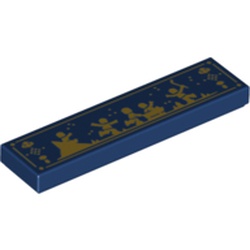 LEGO part 2431pr0179 Tile 1 x 4 with Golden Silhouettes of Figures Playing In Snow/Ice print in Earth Blue/ Dark Blue