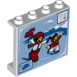 LEGO part 60581pr0032 Panel 1 x 4 x 3 [Side Supports / Hollow Studs] with Skating Minifigures, Thermometer -6 Deg. print in White