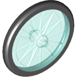 LEGO part 92851 Bicycle Wheel with Black Tire in Transparent Light Blue/ Trans-Light Blue